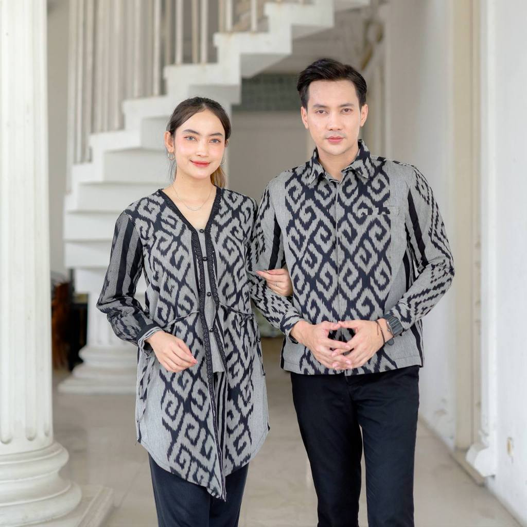 Benang Raja Couple Batik Tenun Blangket Kemeja Dan Tunik Abu