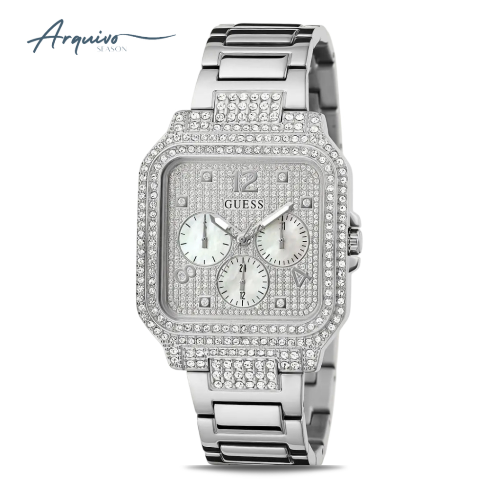 Jam Tangan Guess Wanita Deco Chronograph Ladies Silver Stainless Steel Mewah Original GW0472L1