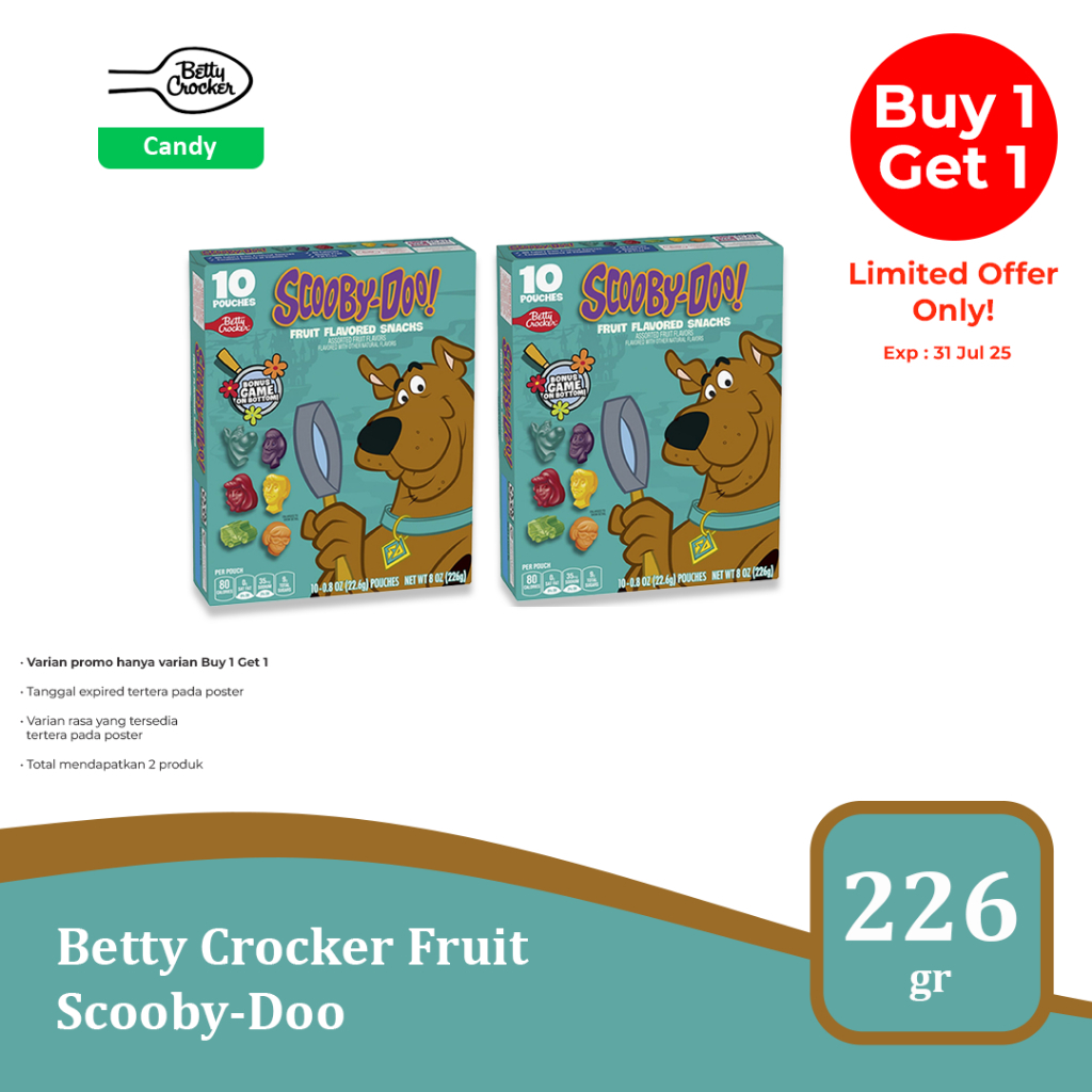 

Betty Crockers Scooby Doo Fruit Snacks 8 oz - permen import USA
