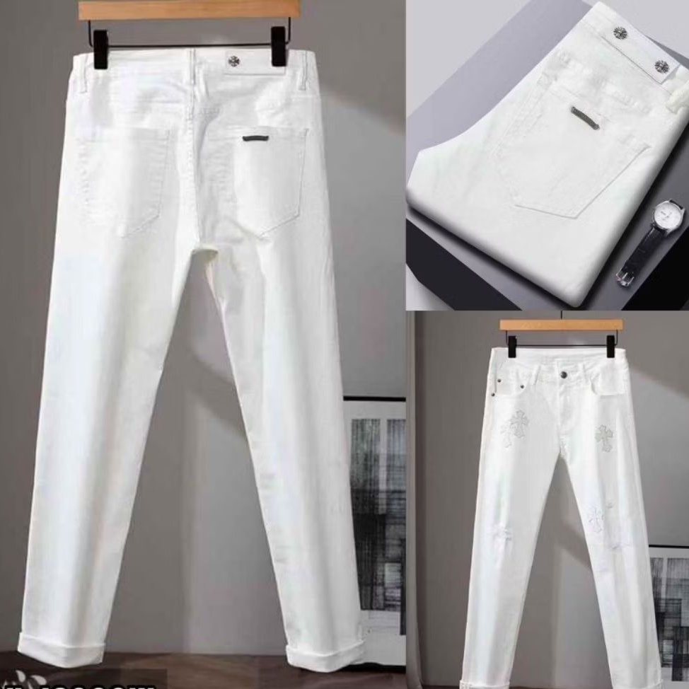 Celana jeans putih pria branded C'H2284 celana panjang pria branded miror