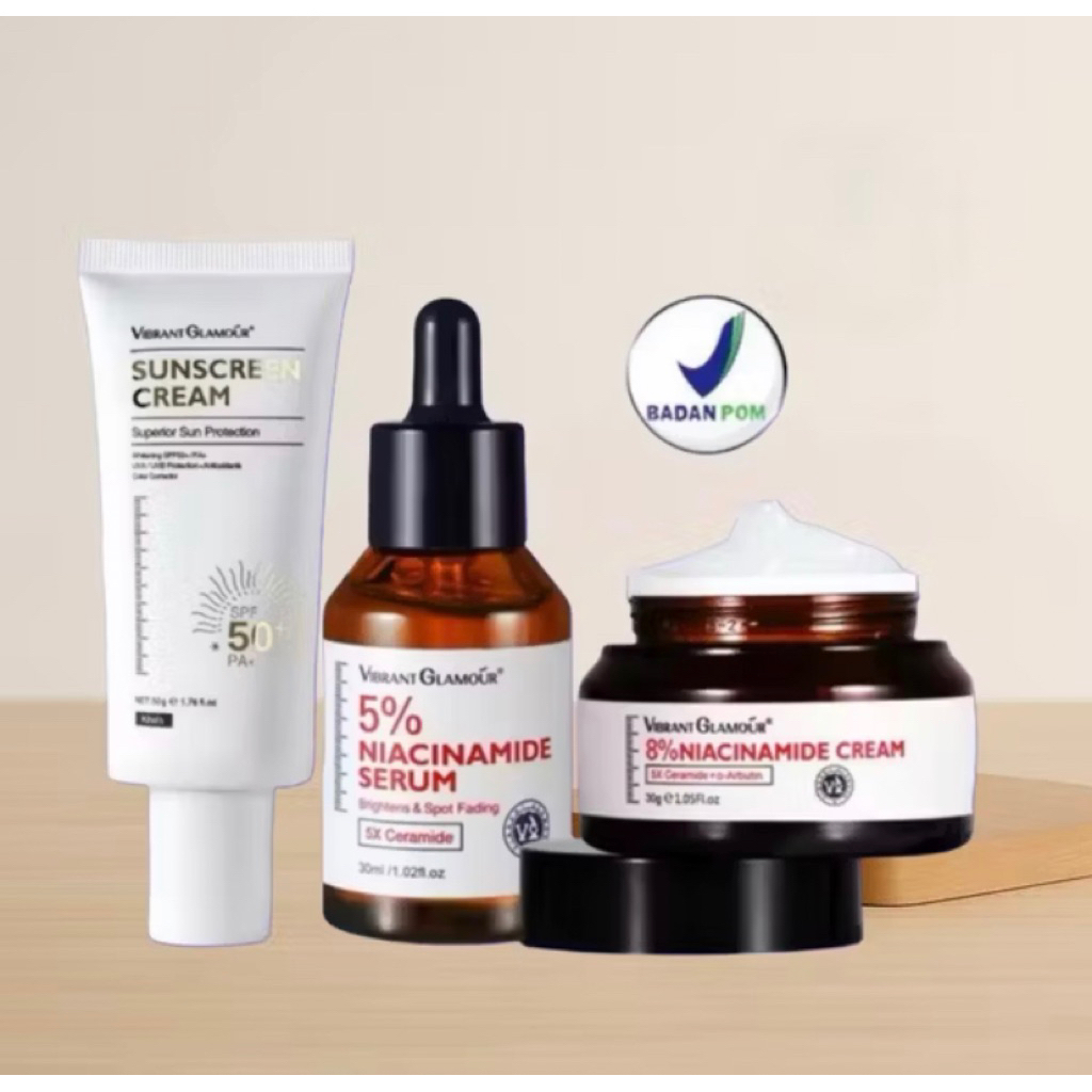 PAKET SET NIACINAMIDE (CREAM + SERUM) DAN SUNSREEN WHITENING - VIBRANT GLAMOUR