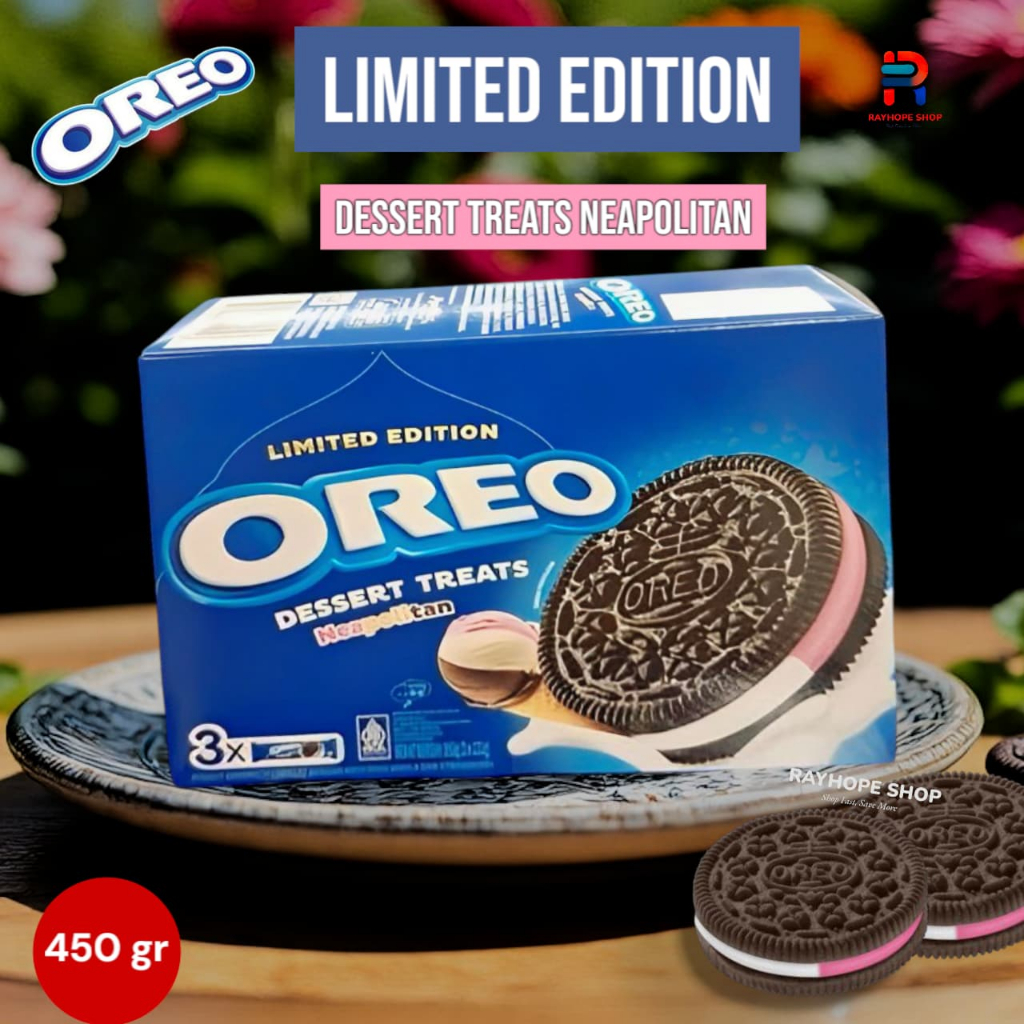 

PROMO OREO Edisi Terbatas Limited Edition Dessert Treats Neapolitan Sandwich Biskuit Biscuit Cokelat Krim Vanilla Strawberry Vanila isi 3 393gram 393 gram gr Murah Termurah Cemilan Snack Makanan Ringan Manis Usaha Kekinian Viral Ide Jualan UMKM Toko Anak
