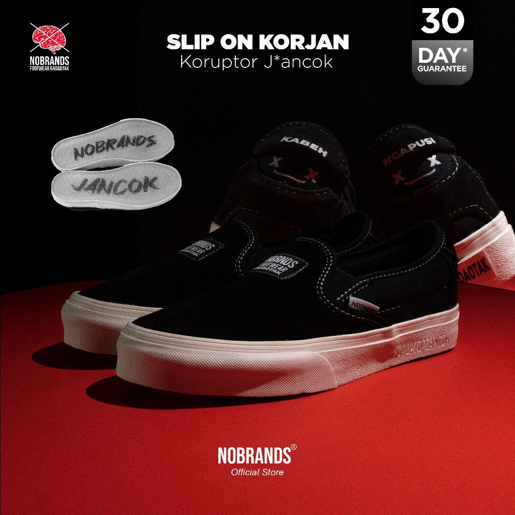 Nobrands Footwear Sepatu Slip On Polos Selop KORJAN Suede KORUPTOR Local Pride Sepatu Pria Wanita