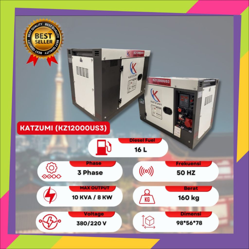 Genset 10KVA Katzumi KZ12000US 1 Phase Silent Diesel