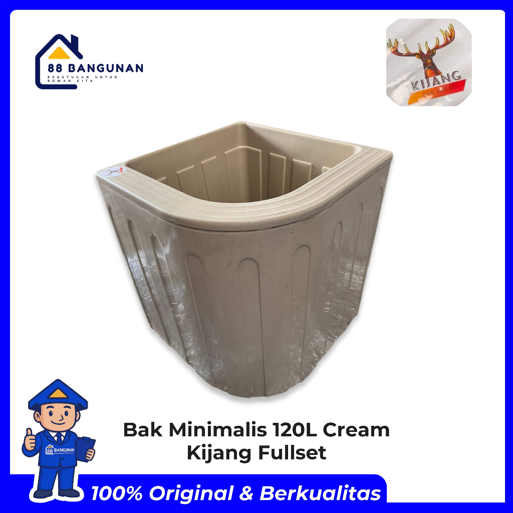 Bak Air Kamar Mandi PLASTIK 55 Sudut Oval + Sayap / Bak Air Kijang Fullset Warna Cream