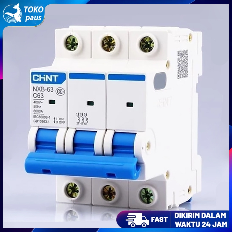 MCB Chint MCB 3 Pas 3 Phase 3P 6KA NXB-63 AC220V-480V 10A 40A Ampere Kontaktor 3 Phase
