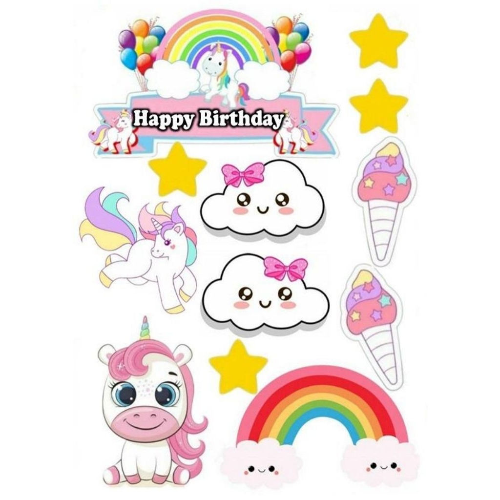 Topper UNICORN | Topper Cake UNICORN Custom Nama | Hiasan Kue Unicorn Cute Ultah Murah | Topper Buck
