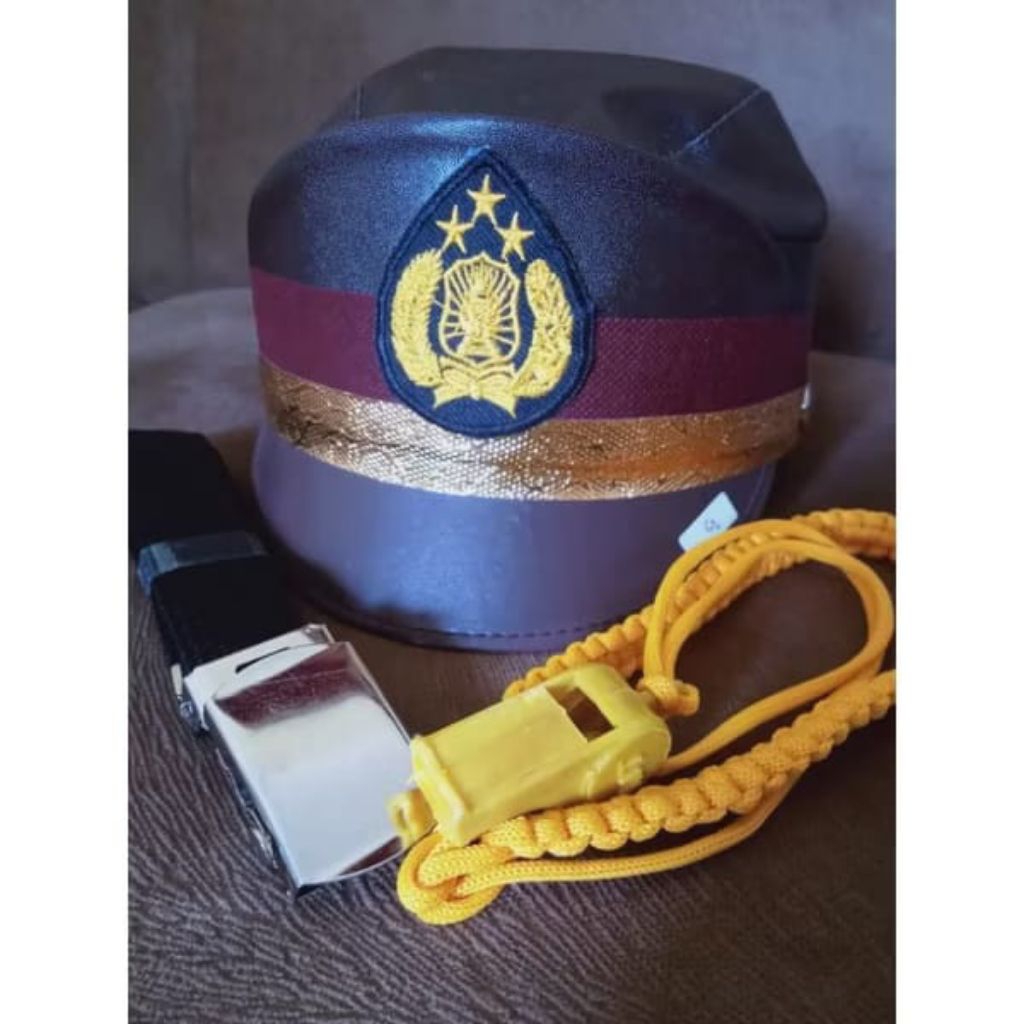 AKSESORIS SERAGAM POLISI SABARA ANAK FAUD/TK/ TOPI, SABUK, DAN PELUIT TALIKUR POLISI SABARA ANAK