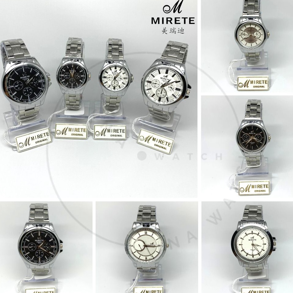 KODE L77P Jam Tangan MIRETE MRTRT5 Rantai Silver Stanless Steel Couple Cewek Cowok Plat Hitam Putih 