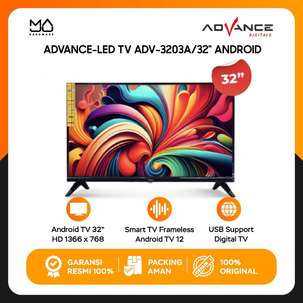 Advan Smart TV ADV 3203 A Smart TV Advance LED TV 32 Inch Frame Less / Android Smart - Garansi Resmi
