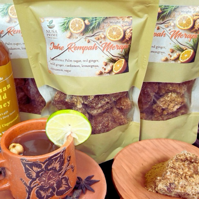 

Jahe Rempah Merapi, Ramuan Jahe Merah, Gula Aren, Rempah-Rempah Siap Seduh, cukup untuk 5 sajian.