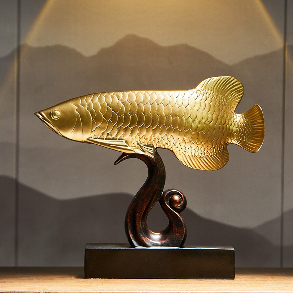 Pajangan Ornamen Premium Mewah Ikan Keberuntungan Naga Emas / Ornamen Premium Bentuk Ikan Naga Kilau