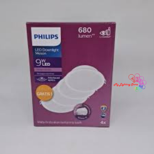 Philips Meson Paket IB Inbow Lampu LED Downlight 9 Watt Bulat Multipack (Beli 3 Gratis 1) Isi 4 Pcs