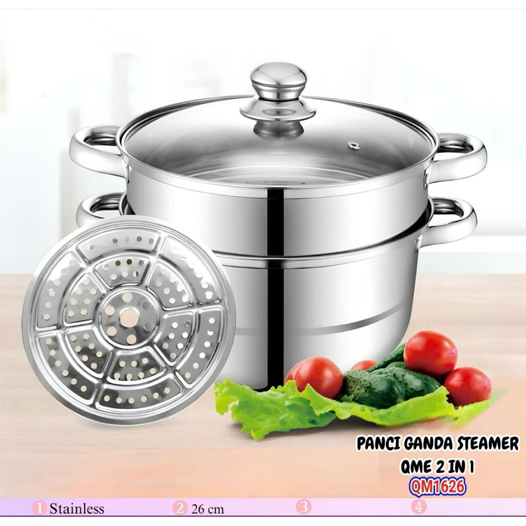 Panci Steamer Stainless Steel 3 Susun Panci Serbaguna Panci Kukus Steamer Tingkat Dimsum Kukusan