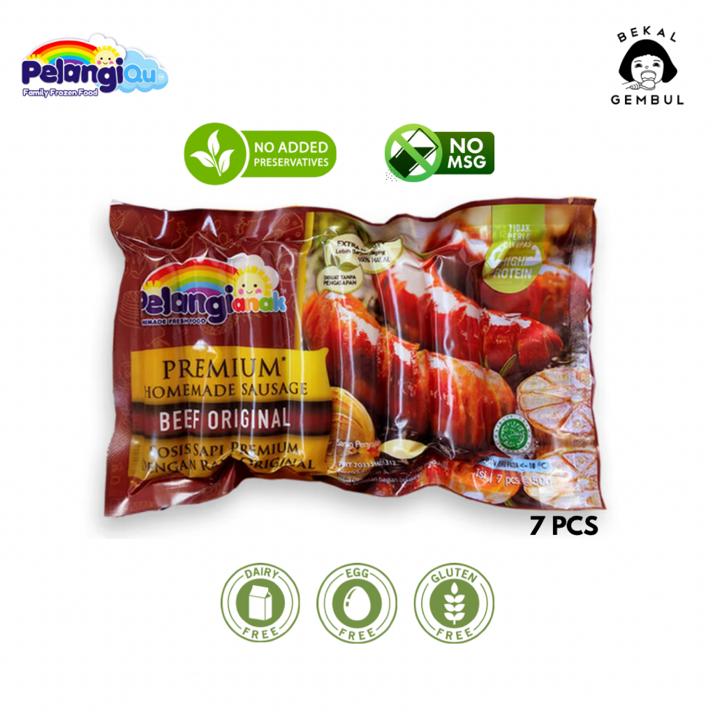 

Pelangi Frozen Food - SOSIS SEHAT SAPI PREMIUM Gluten Free, Egg Free, Dairy Free, Tanpa MSG & Tanpa Pengawet