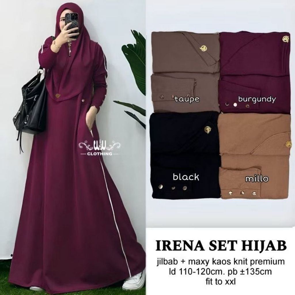 Irene Set Hijab Gamis Set Hijab Baju Syar'i Set Hijab Dress Set Hijab
