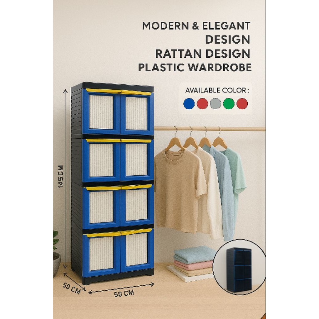 Lemari Plastik 3/4 Susun MINI MOTIF BAMBU BODY HITAM – Motif Serat Elegan, Kuat, Ringan & Anti Rayap