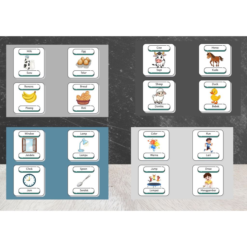 

Flashcard Billingual (Indo-Inggris) Anak 3-10 tahun
