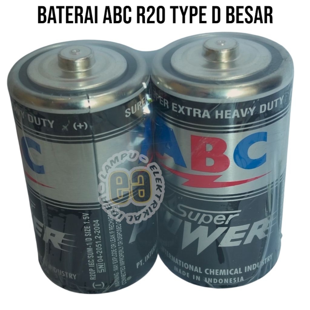 BATERAI R20 BESAR TYPE D ABC SUPER POWER HITAM HARGA SEPASANG 2 PCS