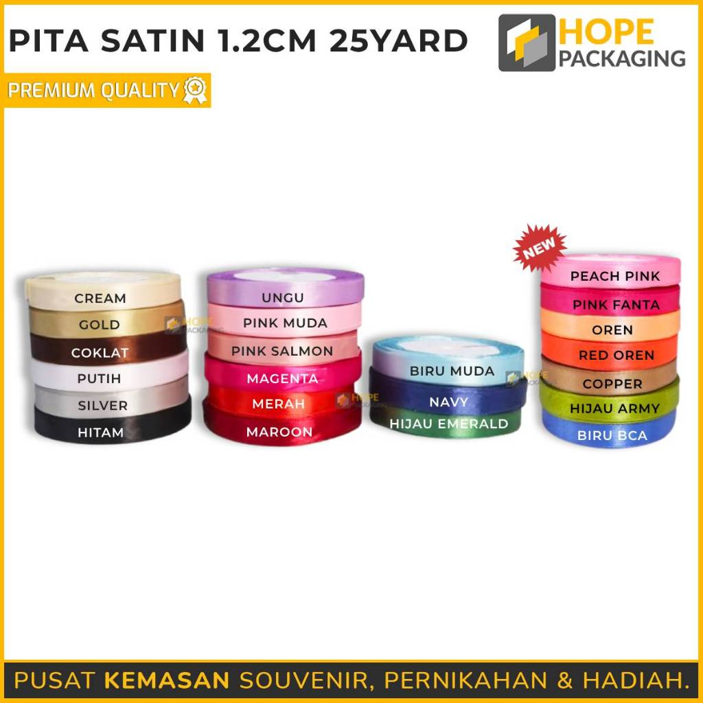 

Pita Satin 1.2 cm 25 Yard / 22 Meter 1Roll Warna Pastel Pita 4CM Bucket Bunga Warna Warni Colorful Ribbon Hiasan Bungkus Kado