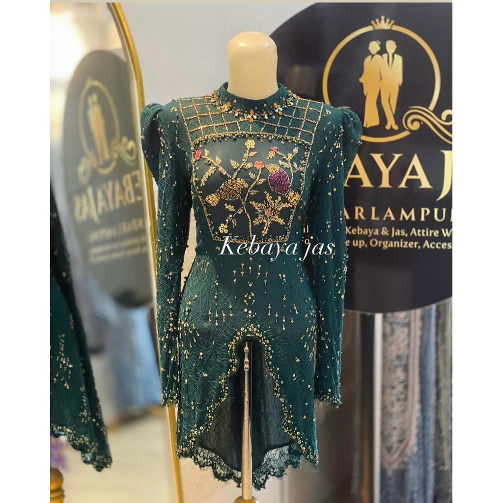 Atasan kebaya hijau emerald burung full payet