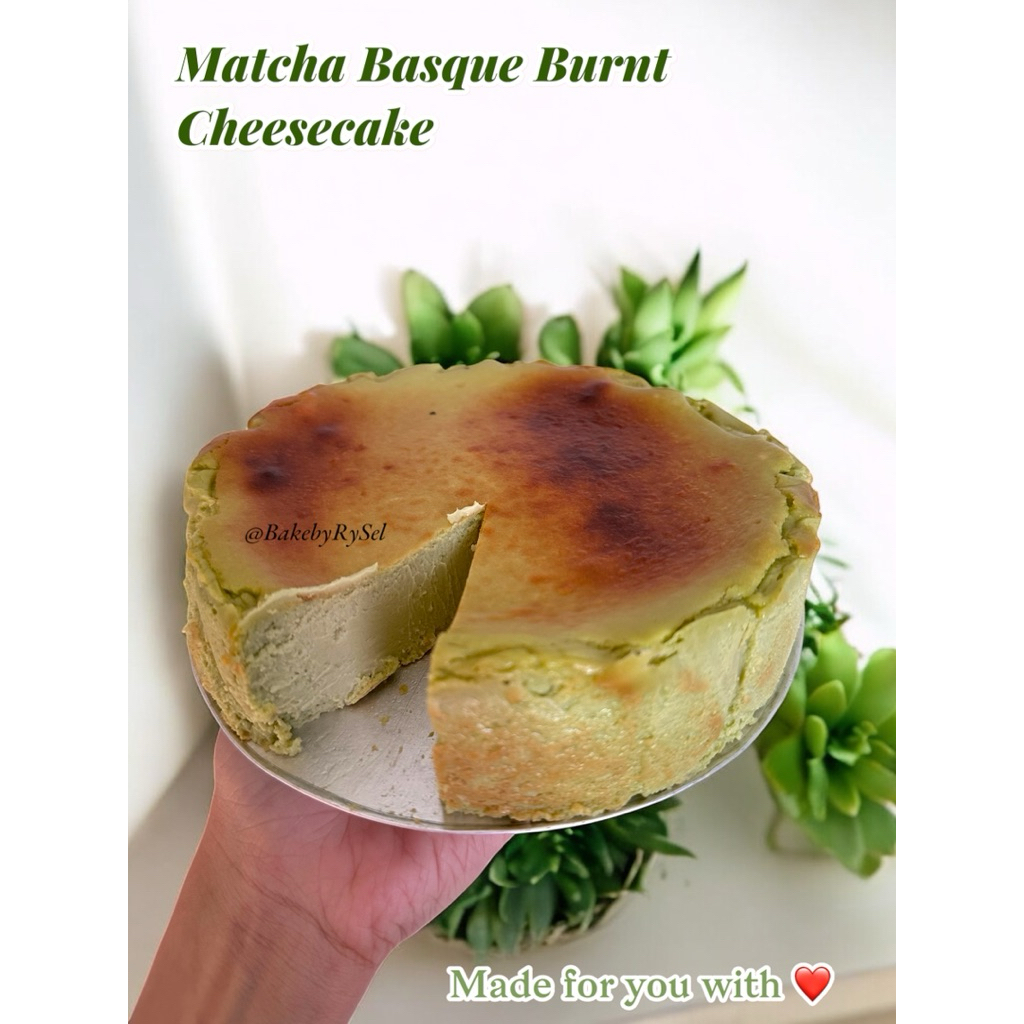 

Matcha Basque Burnt Cheesecake by RySel – Ukuran 12 & 18 cm – Premium, Lumer, Fresh (PO)