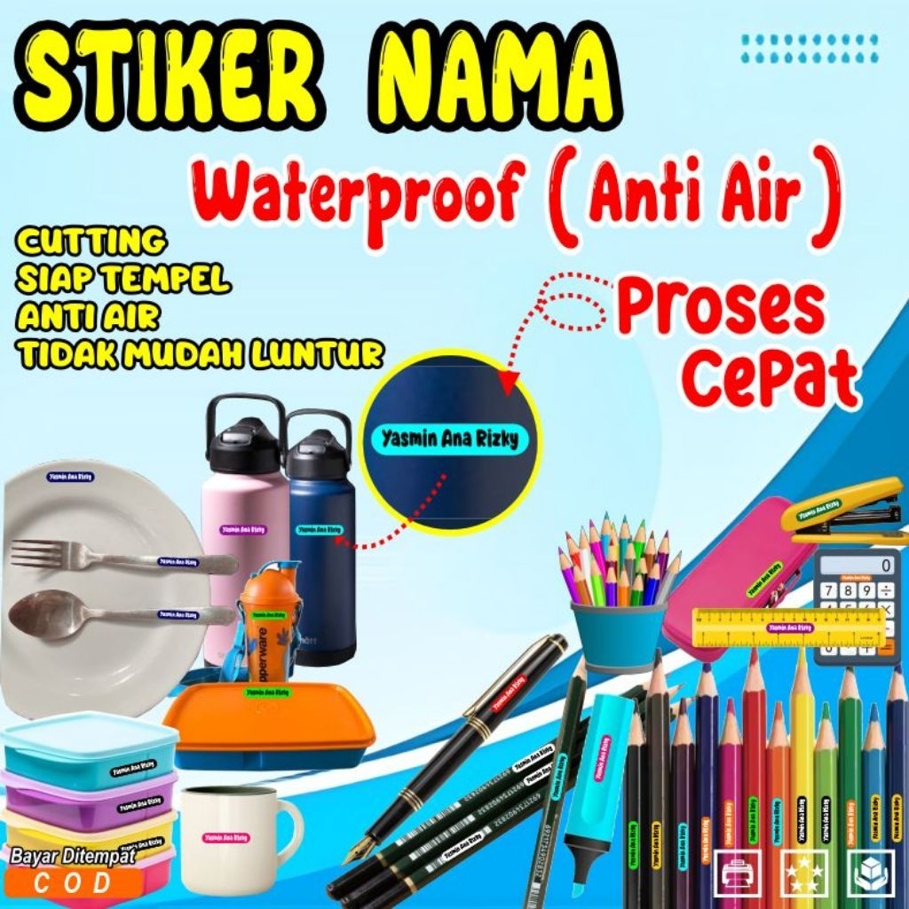 

Sticker label nama ,custom stiker cutting label nama anti air