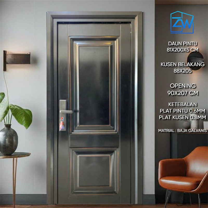ZW - ( Pintu baja A039 ) PINTU UTAMA /  PINTU BAJA/PINTU RUMAH  / PINTU FULLSET KUSEN + HANDLE / PIN