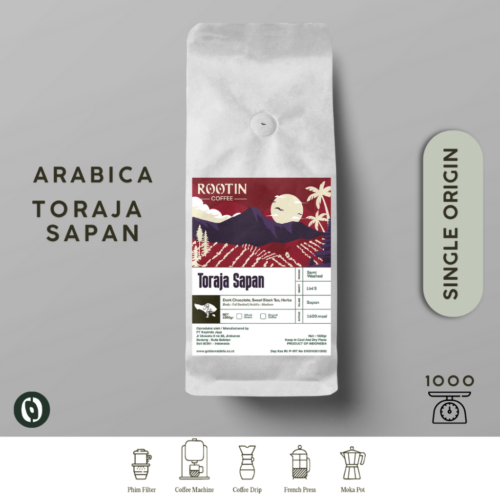 

Rootin Coffee Toraja Sapan Single Origin Arabika Roasted Beans Biji dan Bubuk Kopi / 1kg