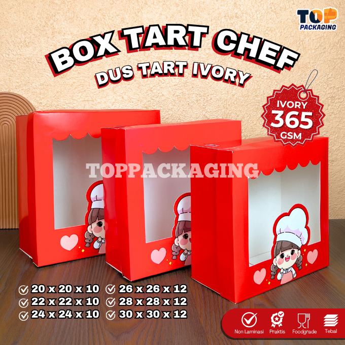 

Box Tart Chef Ivory Tutup Pisah Jendela Mika Wadah Makanan Kue Snack Hampers 20 22 24 26 28 30 cm