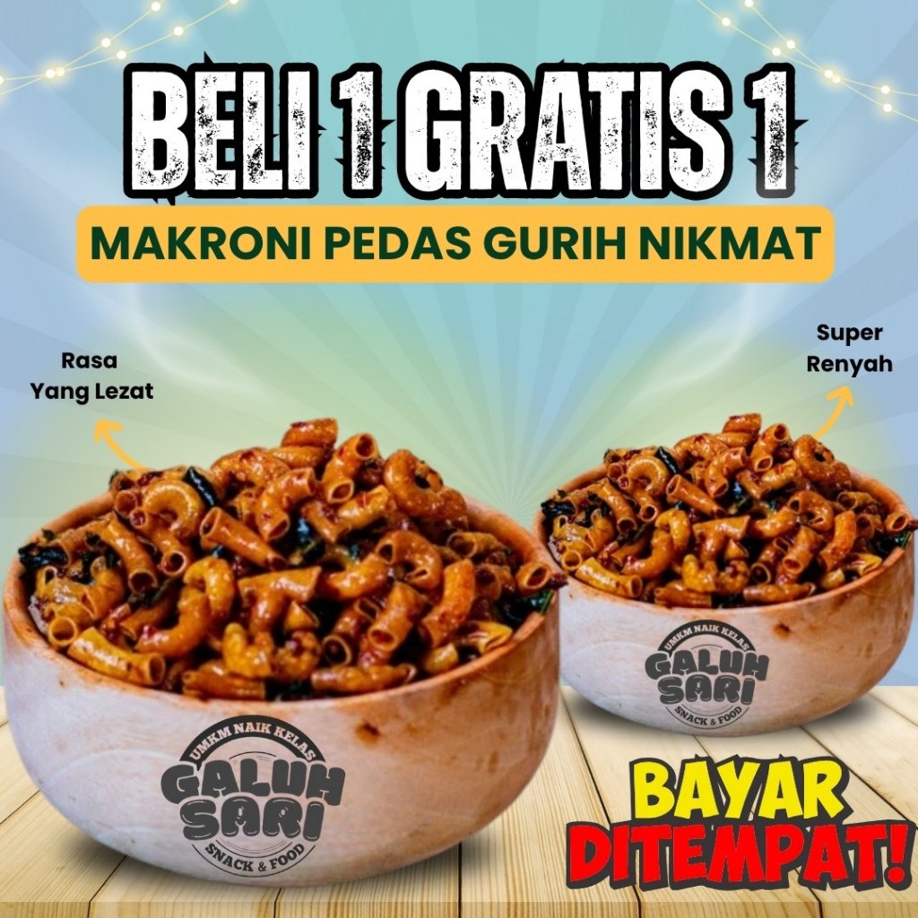 

BELI 1 GRATIS 1 - CEMILAN MAKRONI BANTET PEDAS DAUN JERUK EXTRA TEKSTUR RENYAH NIKMAT KERIPIK VIRAL