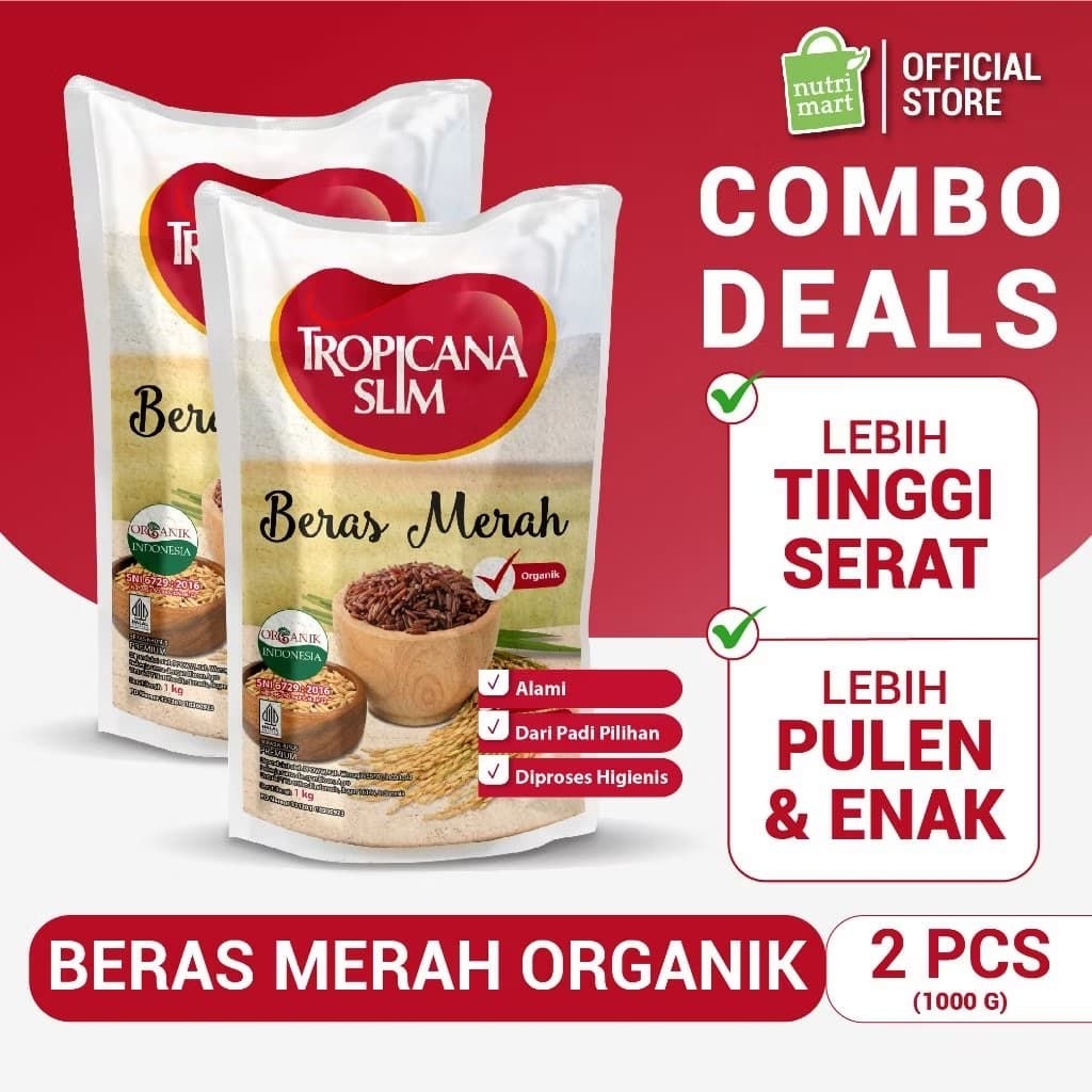 

Twin Pack - Tropicana Slim Beras Merah Organik 1kg - Beras Merah Pulen Tinggi Serat