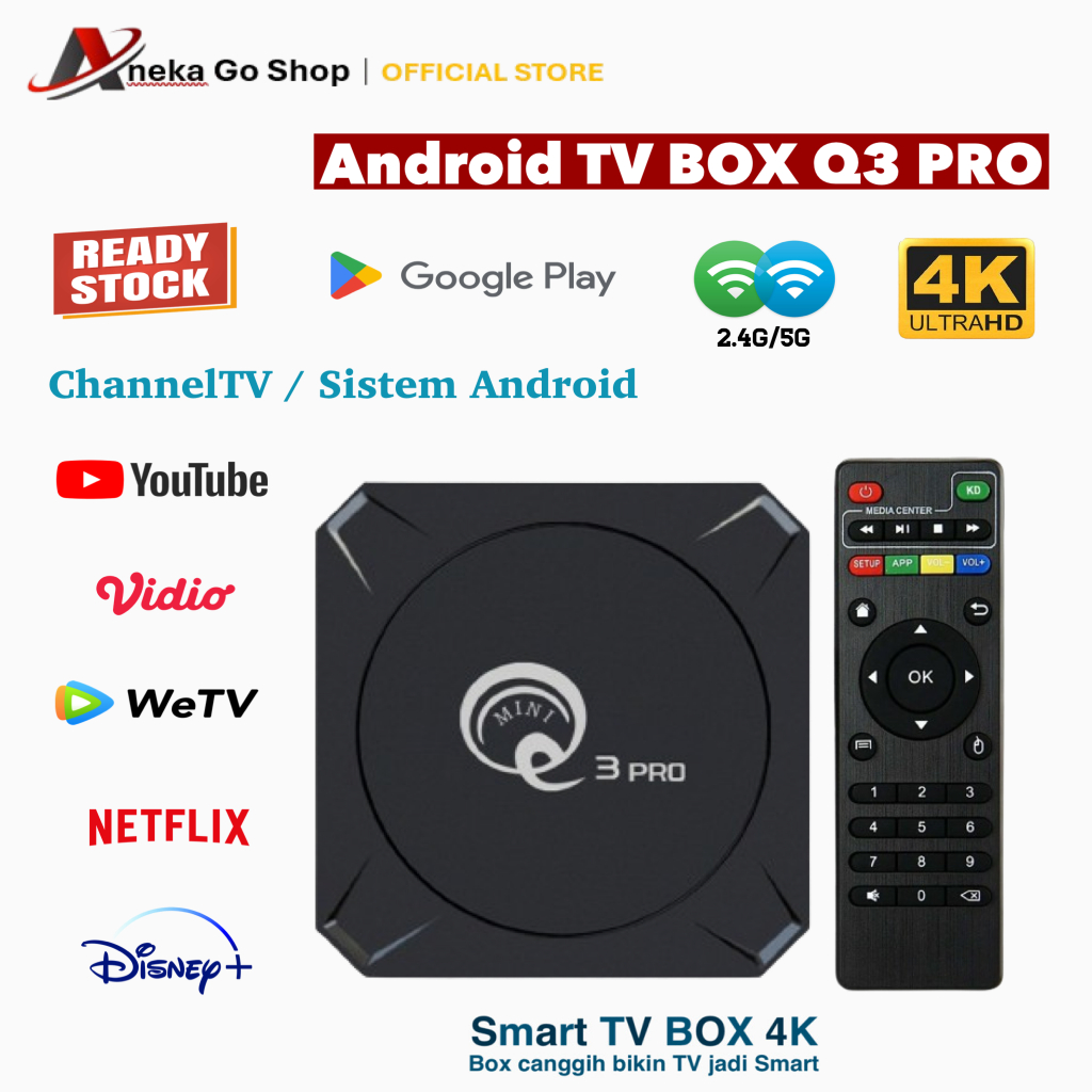 Android TV Box Q3 PRO 4K Ultra HD Smart TV Box Support YouTube Netflix Wifi