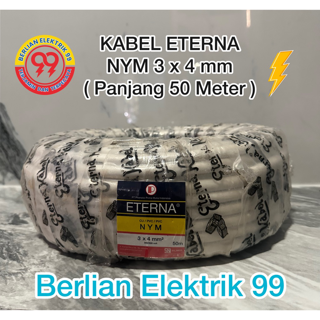 kabel eterna NYM 3x4mm(1roll 50meter)kawat tembaga bukan serabut