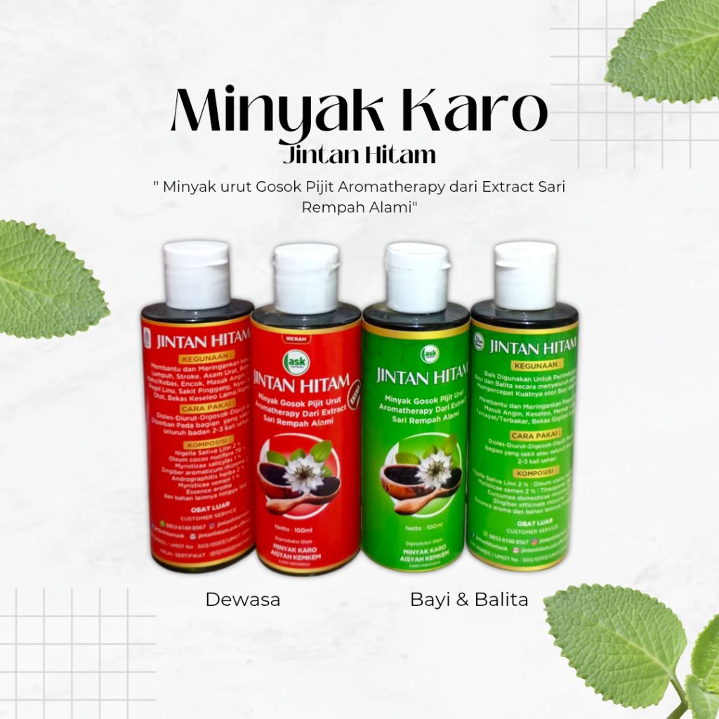 Minyak Karo Jintan Hitam Dewasa/Balita