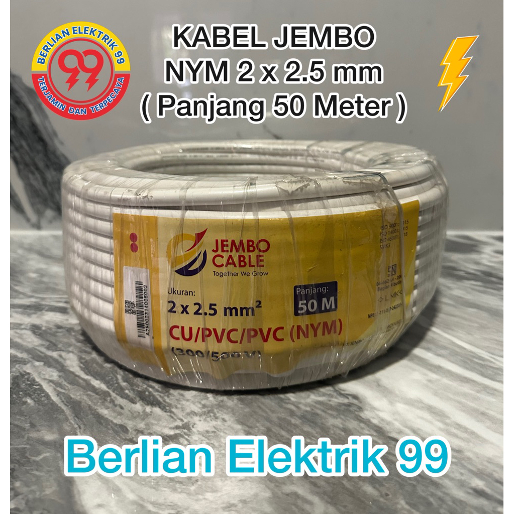 kabel jembo NYM 2x2,5mm putih(1roll 50meter)kabel jembo cable NYM 2x2,5mm