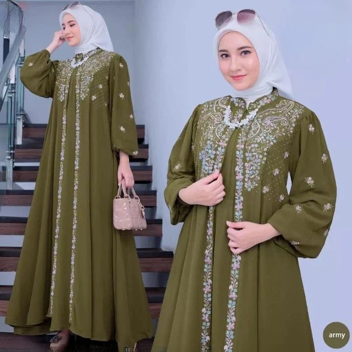 Dress Putih Jumbo Mix Bordir Crinkle Airflow Premium Gamis Kringkel Kombinasi Bordir Gamis Terbaru E