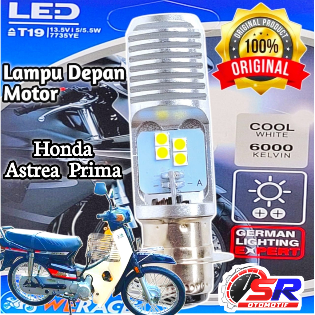 Lampu Depan LED Motor Honda Astrea Prima Soket H6 T19 AC/DC 12 Volt Pengganti Dop/Bohlam Standar