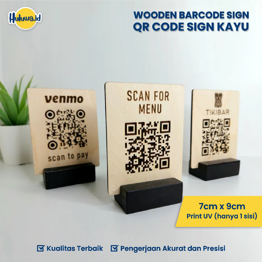 Aksesoris Cafe Wooden Barcode Sign / QR Code Sign Kayu / Custom Papan QRIS Menu Kayu