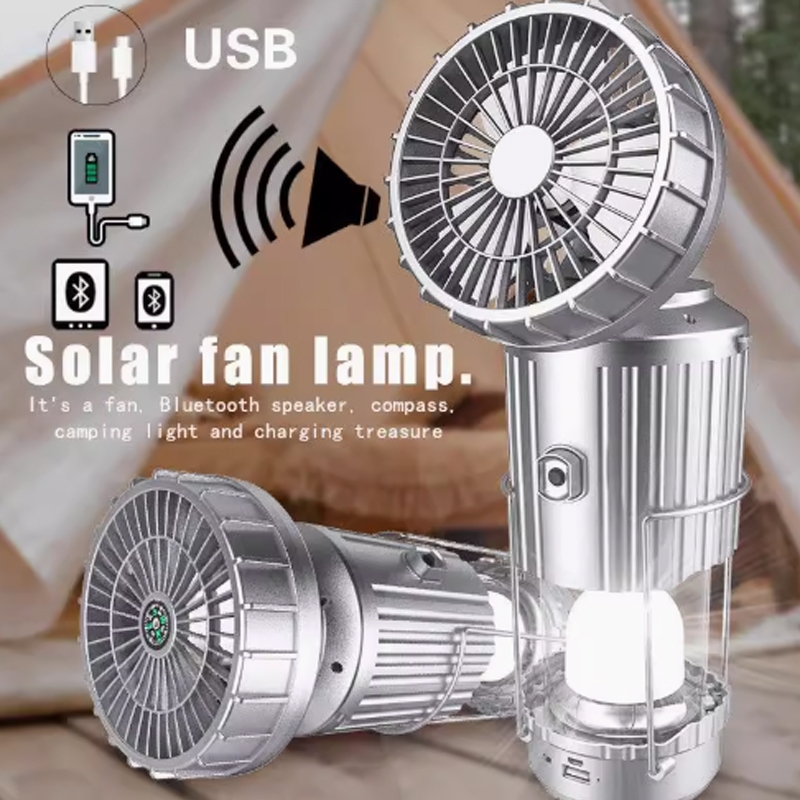 Lampu Emergency Camping LED kipas Lampu Solar 2 in 1 Lampu Portable Lantern Telescopic Torch Lampu