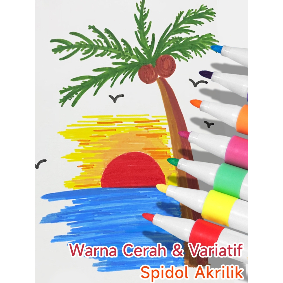 

Spidol Akrilik 36 Warna - Waterproof untuk Lukis Kaca/Kain - Warna Pastel & Highlight