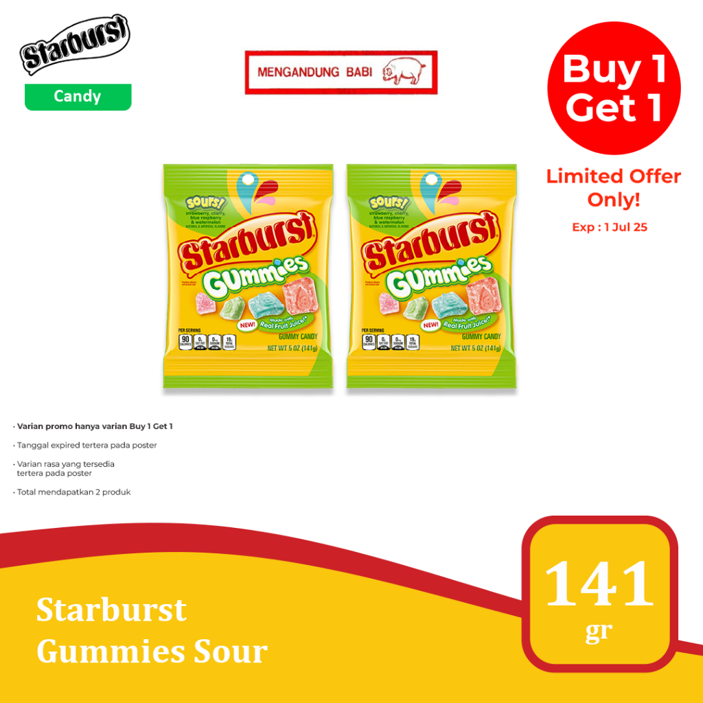 

Starburst Gummies Sour 5 oz - permen jelly asam import USA