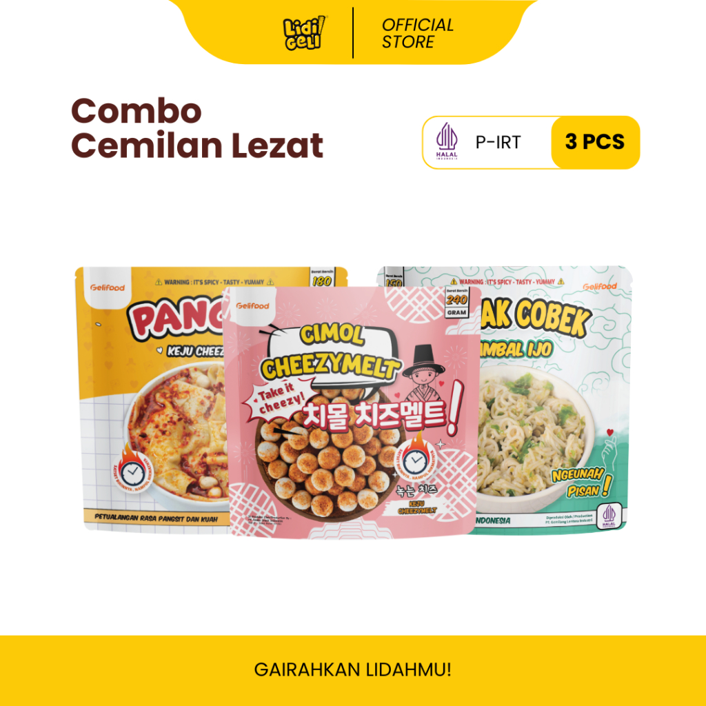 

Geli Food - Paket Bundling Hemat 3 Pcs Best Seller (Cimol - Pangsit Keju - Seblak Cobek) I Makanan Pedas Instan
