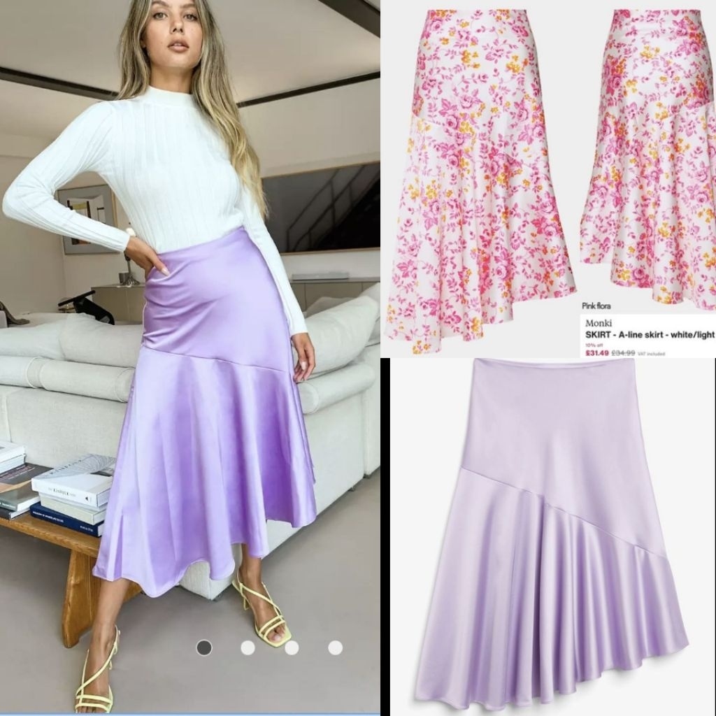 Mnk A-Line Midi Skirt Satin Midi Skirt