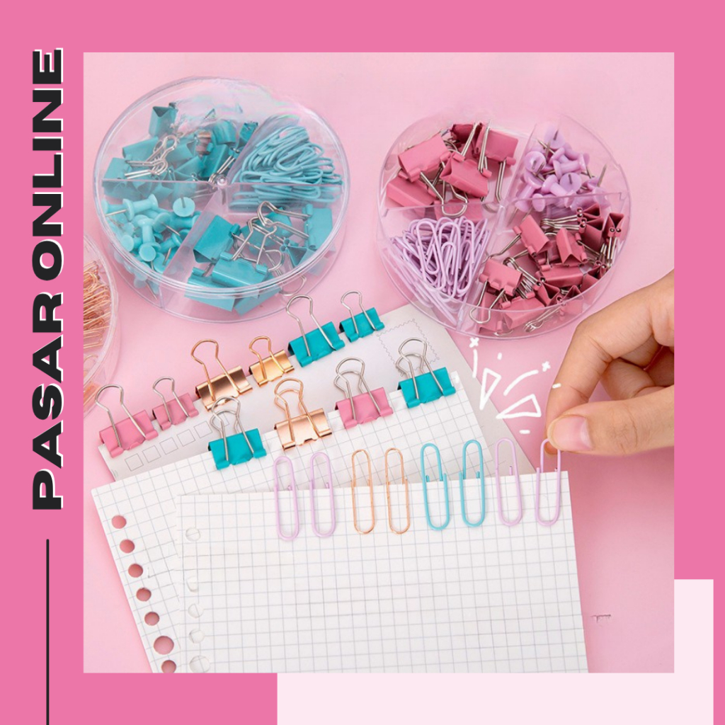 

HL0684 72 PCS Kombinasi penjepit kertas cute/ Paperclip binder clip push pin Y1876