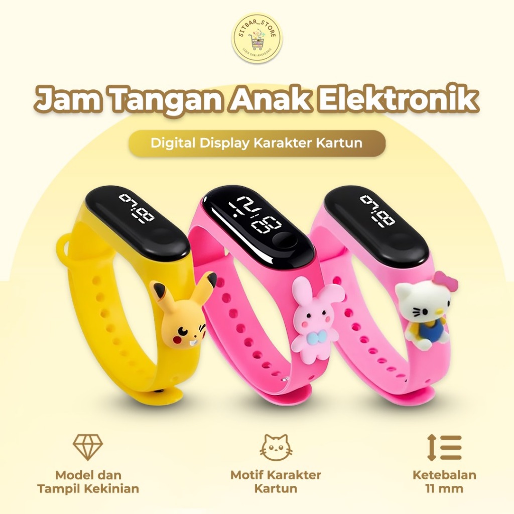 Sitbar Store - Jam Tangan Anak Perempuan Motif Kartun Anti Air Elektronik Led Motif Kartun Lucu Geme