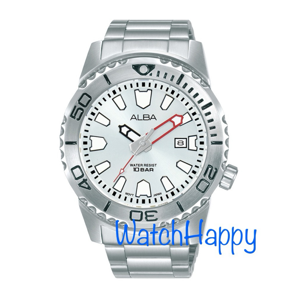 JAM TANGAN ANALOG PRIA ALBA AG8M09X1 / AG8M09 / AG8M09X SILVER WHITE DIAL QUARTZ MOVEMENT SILVER STA