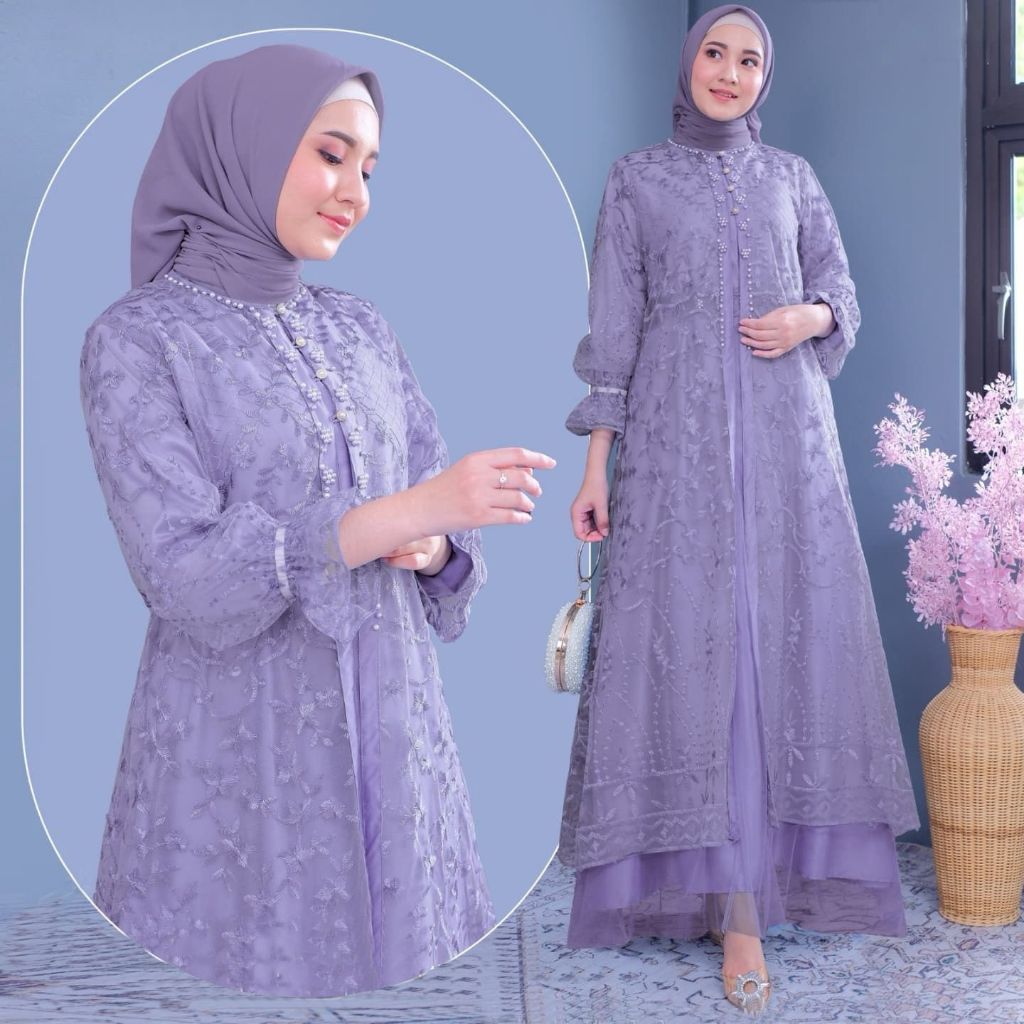 Gamis super mewah wanita muslim remaja pesta kondangan elegan dan modis Lenata