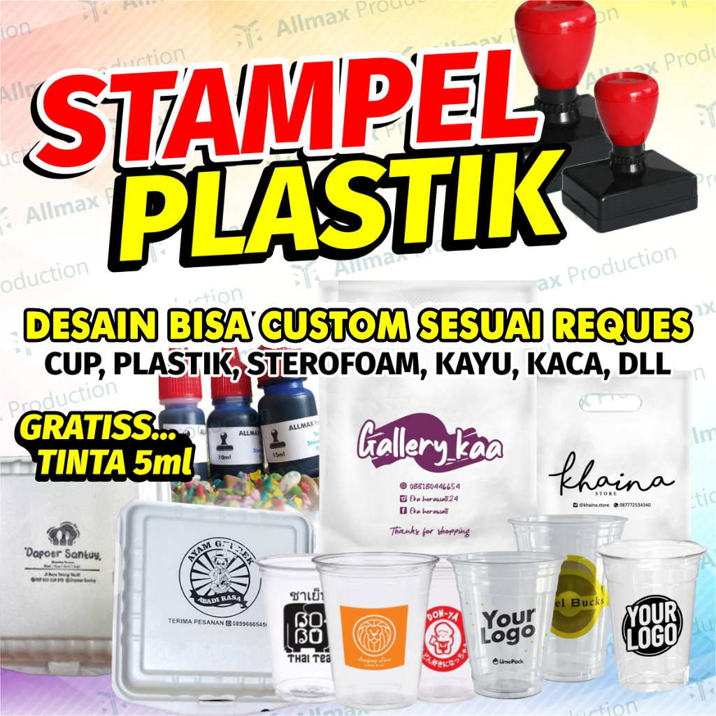 

Pus Stempel Plastik / Gelas Cup / Sterofoam / Mika + Free Tinta