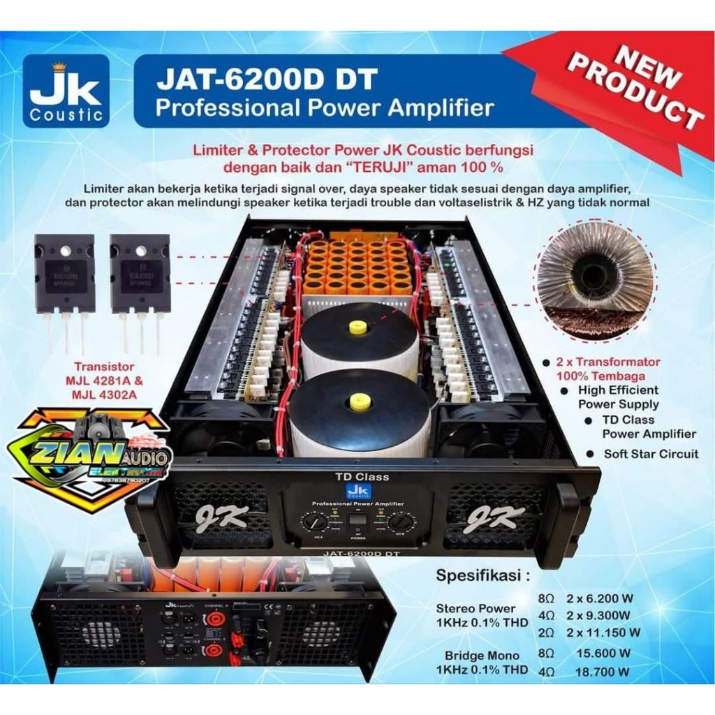 Power Amplifier Jk Coustic JAT 6200D DT class TD Original 2x6200watt